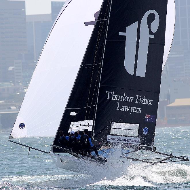Thurlow Fisher Lawyers on the spinnaker run from Beashel Buoy to Clark Island - 18ft Skiffs Yandoo Trophy © Frank Quealey /Australian 18 Footers League http://www.18footers.com.au
